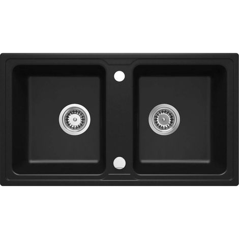 Zweibecken-Granitspüle, schwarzer Stahl, ZQZ N203 (1/3)