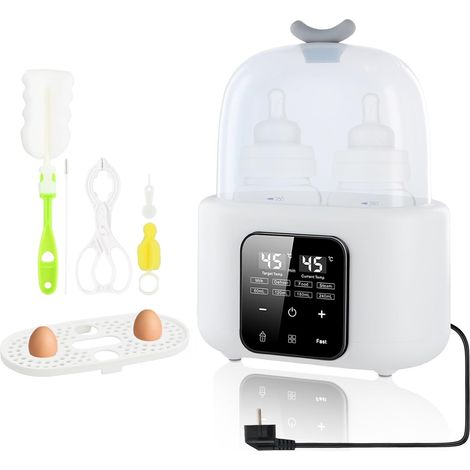 6 en 1 Chauffe Biberon, Stérilisateur Biberon, Chauffe-Biberons avec Brosse et Clip, Chauffe Biberon Multifonction, Réchauffeur Rapide pour Aliments pour Bébés et Dégivrage, Arrêt Automatique