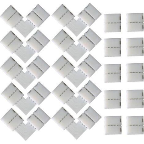 10 PCS en Forme de L Raccord d'angle de Rapide 4 Pin, 10 PCS 4 Pin LED Bande de Connecteur, pour les Strip LED SMD 5050 RGB de 10mm de large (Blanc)