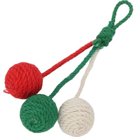 Boule de Corde de Sisal pour Chat - Jouet Suspendu Stimulant à Mâcher en Fibre Naturelle - Coloris Rouge, Vert, Blanc (1/5)
