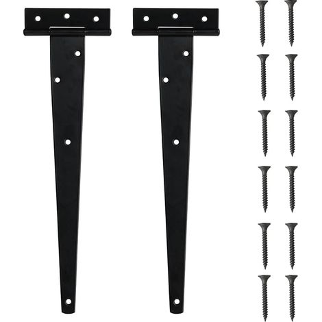 Lot de 2 charnières en T pour charge lourde - Charnières extérieures en T noires - 300 mm - Charnières de porte pliables en forme de T - En métal noir - Pour porte en bois, porte de jardin, fenêtre (1/5)