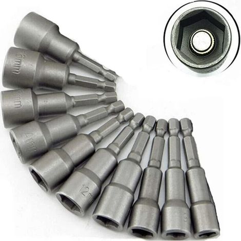 10 x Douille Torx Magnétique Adaptateur Embout en Acier Chromé Vanadium Mandrin Pans Carré Hexagonal 6-19mm 1/4 Drill Bit (1/5)