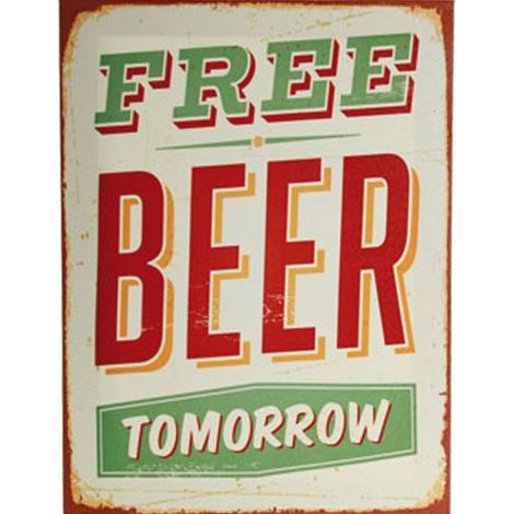 Cadre Free Beer Tomorrow rétro bière 30 x 40 cm