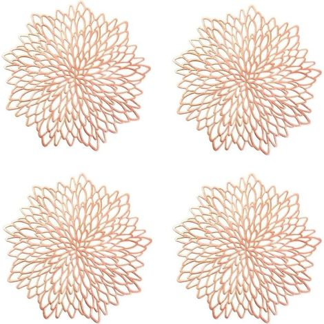 MINKUROW Juego De 4 Manteles Individuales Redondos Ahuecados, Manteles Individuales Redondos De Oro Rosa, Manteles Individuales Redondos Ahuecados Prensados, Platos Aislantes, Decoración De Mesa (Oro (1/5)