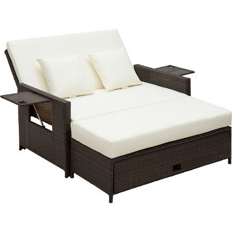 Rattan Sun Lounger 2 Seater Day Bed-Brown (1/5)