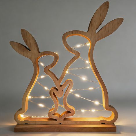 Lapin de Pâques en Bois avec Guirlande Lumineuse LED, Lampe Debout pour Décoration de Table, Printemps Intérieur Deco Lapin Bricolage pour Intérieur Figurine (1/5)