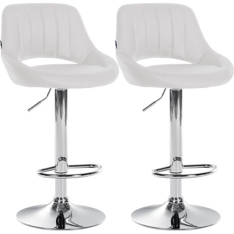 Juego de 2 taburetes de bar Milet de piel sintetica Blanco Metal cromado