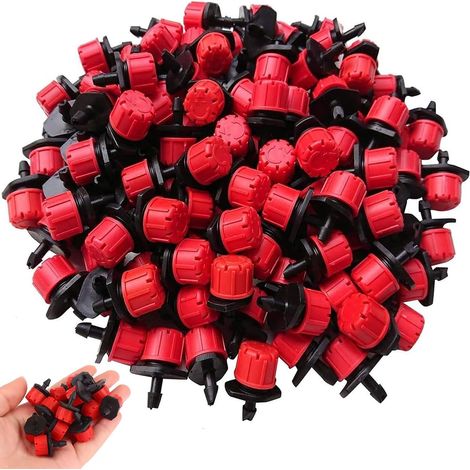 Bewässerungstropfer, 100 Stück verstellbare Bewässerungstropfer, Mikro-Tropfkopf, für Blumenbeete, Gärten, Rasenflächen, Rot
