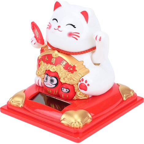 Chat chanceux agitant le bras capteur de lumière à énergie solaire richesse accueillant la décoration de fortune pour la maison de voiture tableau de bord cadeau de pendaison de crémaillère rouge (1/5)