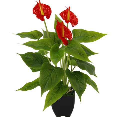 Plante d'anthurium artificielle en pot Fleur de flamant exotique d'Anthurium Fleur de flamant Plante exotique à fleurs rouges Plan (1/5)
