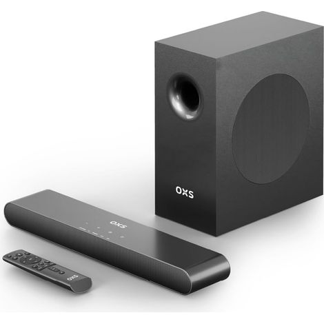 Barre de Son TV, 2.1 Canaux avec Caisson de Basses, Son Précis avec Basses Profondes, 3 Modes d'égalisation, 180 W, pour Home Cinéma, Musique et Jeux, Ultra-compacte, Configuration Facile (1/5)