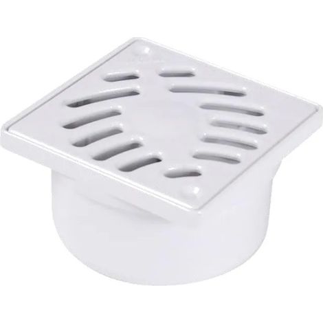 Geruchsverschluss 97x97 mm mit Gitter aus weißem PVC, Anschluss Ø93/50/40 mm
