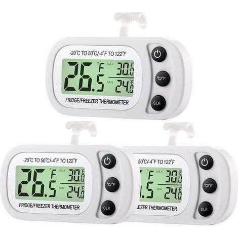 3pcs Thermomètre Digital de Réfrigérateur Congélateur Thermomètre de Salle de Réfrigérateur Thermomètre de Température du Refroidisseur Étanche avec Fonction d'Enregistrement Max Min Grand Écran LCD (1/5)