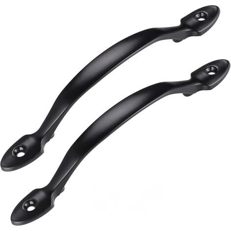 Sollbry 2Pcs Poignée de Traction de Porte Noir avec Vis, Poignee de Porte Interieur en Acier Inox, Poignée de Porte d’Armoire, Poignée de Hangar, Poignee de Porte de Garage, Porte de Jardin en Bois (1/5)