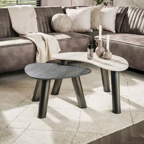 Tables basses céramique 2 finitions, forme galet (x2) GALWAY