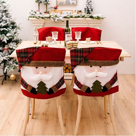 Housse De Chaise De Noël - Brodée Père Noël Et Bonhomme De Neige - 54 X 53 Cm - Pour Salle À Manger Et Fêtes Festives - 1 Pièce (1/3)