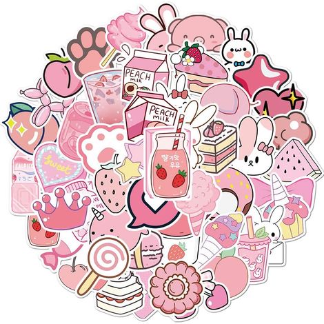 Adorables autocollants roses pour bouteilles d'eau, lot de 50, en vinyle imperméable, pour ordinateurs portables, skateboards, bagages et ordinateurs, pour enfants, adolescents et filles.