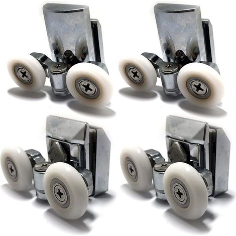 Glissières pour porte de douche double en alliage de zinc galets - Lot de 4 - Supérieur et inférieur