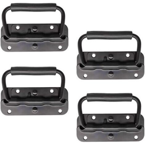 NALOOKAMIC 4 Pièce Poignée Pliante à Ressort Inox 100 mm Poignée de Traction Porte Pliante Poignée de Caisse Pliable Poignée de Boîte avec Poignée pour Boîte à Outils Porte Armoire Trappe (Noir)