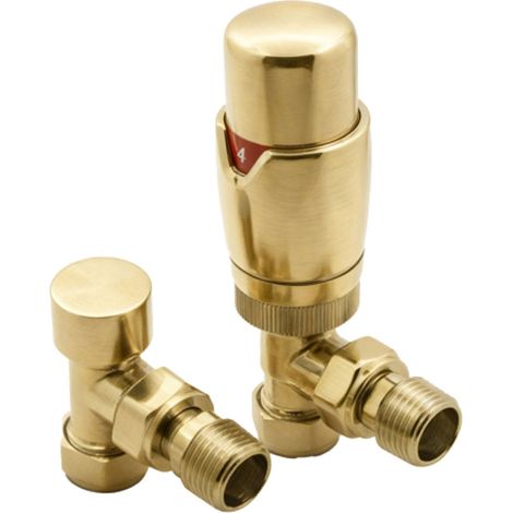 Reina Modal TRV Angled Radiator Valve and Lockshield Brushed Brass (1/2)