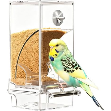 Mangeoire à Oiseaux de Cage Distributeur Automatique Transparent avec Mangeoire de cage à oiseaux pour perroquet cacatoès conure canari pinson calopsitte (1/5)