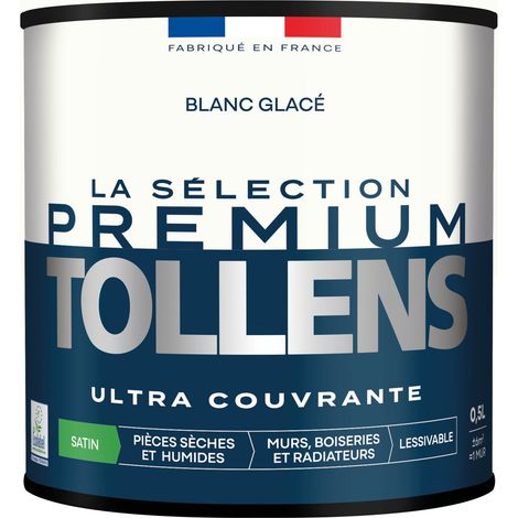 Tollens - Peinture intérieure couleurs - La Sélection Premium Satin - Ultra Couvrante - Blanc Glacé 0,5 L - 6m²