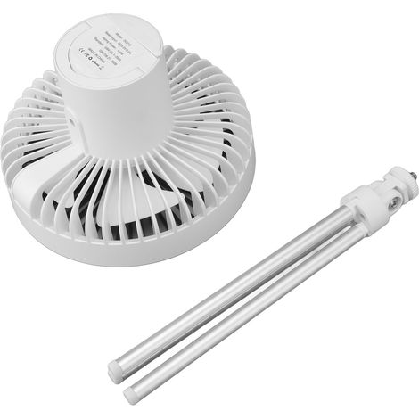 Ventilateur trépied avec lumière, 10000 mAh grande capacité, ventilateur de bureau sur support, minuterie, lampe de tente rechargeable (batterie intégrée incluse), blanc (1/5)