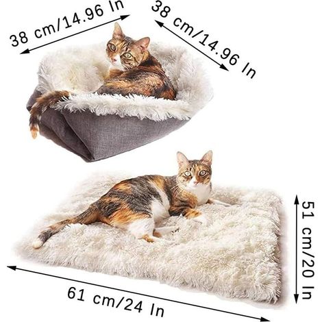 Coussin pour Chat Chien, Couverture Pliable pour Animaux de Compagnie, Couverture pour Animaux de Compagnie 2 en 1, Lavable, pour Chatons, Chiots et Petits Animaux (Blanc) (1/5)