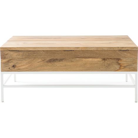 Tavolino basso sollevabile in legno di mango e metallo bianco BOHO (1/4)