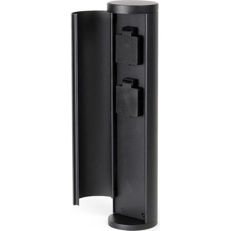 Le Poisson Qui Jardine – Multiprise borne ronde noire 2 prises électriques – Colonne en inox noir – Norme IP44 résistante à la pluie – Dimensions 10 x 10 x 40 cm (1/5)