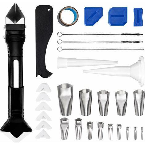 31 PCS Caulking Tool Kit, Caulking Nozzle Tools, Joint Finishing Tools, Black Brushes, Different Nozzle Sizes, For Window, Kitchen, Bathroom (1/5)