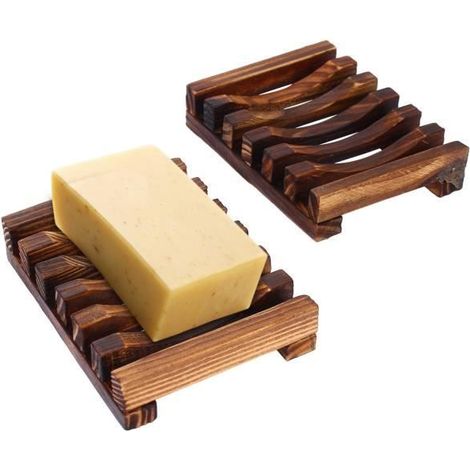 Porte-Savon en Bambou Naturel Boîte Porte-Savon de Douche pour Salle de Bain Porte-Savon en Bois (2 Pcs) (1/2)