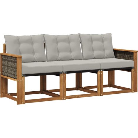 Outdoor Sofa Set with Cushion 3 pcs Natural and Light Grey vidaXL