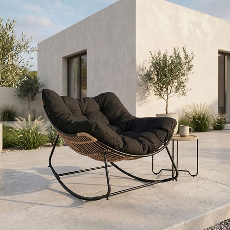 Fauteuil à Bascule - HOME DECO FACTORY - Tulum - Coussin - Marron et Noir (1/5)