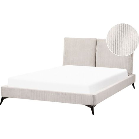 Lit Double 140 x 200 cm en Velours Beige Clair et Bois Tête de Lit Rembourrée Melle (1/5)