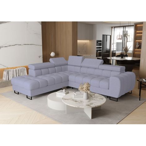 Ecksofa Schlafsofa BASTIEN MAX in Stoff Primo Blaugrau Ottomane Links