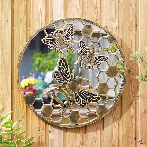 Smart Garden BeeFlection Goldgris Bee Round Mirror Garden Outdoor Indoor
