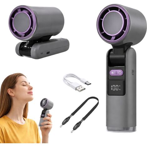 Ventilateur USB portable 199 vitesses avec écran/lampe torche noir-AquaForge