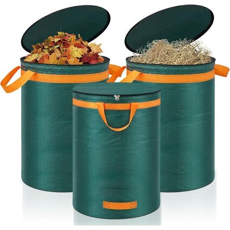 272-Liter-Gartenabfallsäcke, 3er-Pack, mit Deckel und Griffen, für den Transport von Grünabfällen, Laub und als Müllsäcke (1/5)