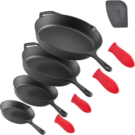 Fonte pré-assaisonnée, lot de 4 poêles 15,5 à 30,5 cm, chaleur uniforme pour four, gaz, électrique, induction (1/5)