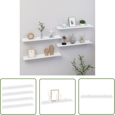 Lot de 4 Étagères murales Armoire murale Meuble Étagère Blanc 60x9x3 cm 14865 (1/5)