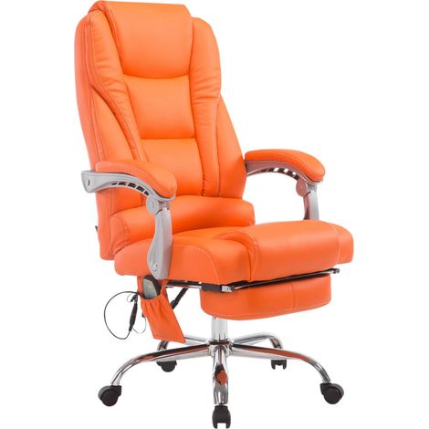 Fauteuil de bureau ergonomique fonction massage avec repose-pieds extensible accoudoirs PVC orange et métal 100007037