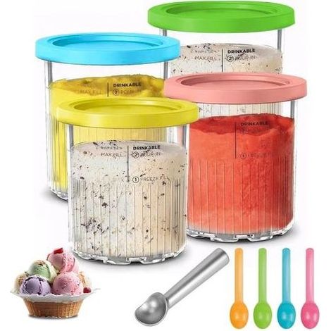 4 Pièces Récipients Crème Glacée Rechange avec 4 Couvercles & Cuillère, Bacs Machine Glace Réutilisables, Seau Alternatives Sorbetières Sans BPA, Accessoires Pintes Glaces pour NC501/NC500 Series (1/5)