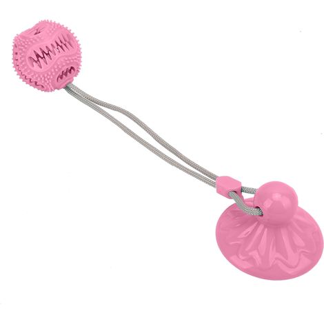 Jouet à mâcher pour chien à ventouse, balle sphérique anti-fuite de molaires, rose (1/5)