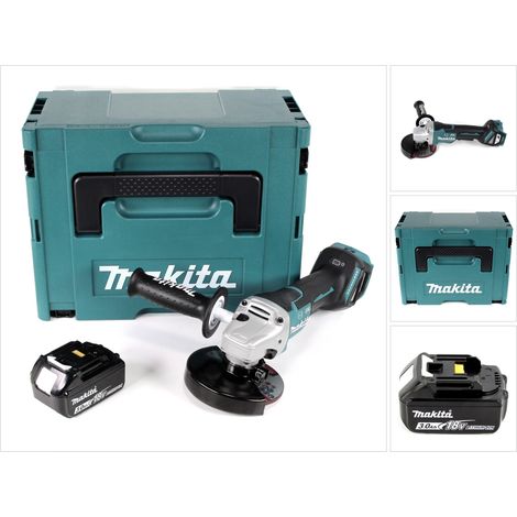 Makita DGA 517 F1J Mini amoladora angular a batería 18V LXT 125 mm en Makpac 3 + 1x Batería BL1830 3,0 Ah - Sin cargador incluido