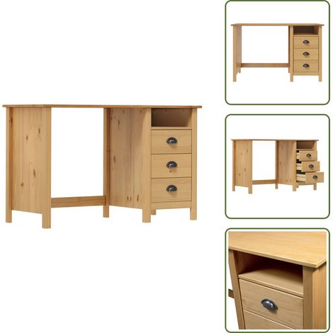 Scrivania per studio - vidaXL Scrivania Hill con 3 Cassetti 120x50x74 cm in Massello di Pino - Scrivania per bambini