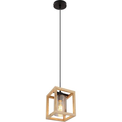 Globo Pettey Suspension noire mate fumée avec abat-jour en verre à bulles d'air, culot E27 (1/5)