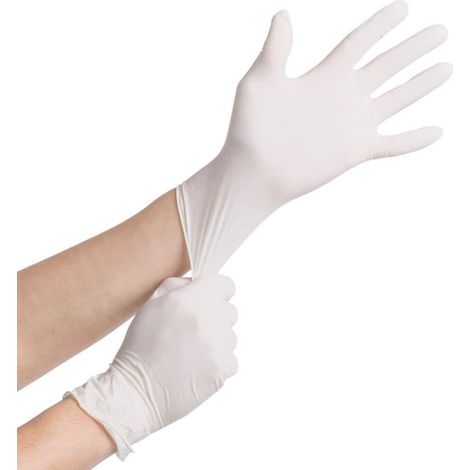 (100 Gants) Blanc, Taille M Gants Jetables en Latex, Fins et Non Poudrés, Doigts Renforcés et Adhérisés, Protection Multiusage, Alimentaire, Chimique et Mécanique