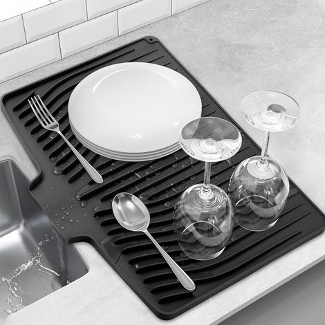 Tapis de séchage en silicone pour plan de travail de cuisine, tapis égouttoir à vaisselle, tapis de séchage antidérapant avec drain intégré, tapis de séchage de cuisine pour plan de travail (18.9" x 1 (1/5)