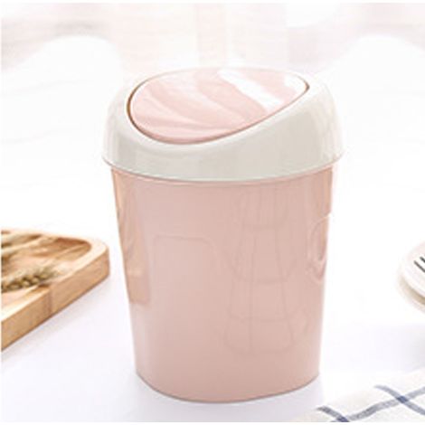 Kleiner Mini-Abfalleimer mit Schwingdeckel aus rosafarbenem Kunststoff für Wohnzimmer, Tisch oder Couchtisch – praktisches Wohnaccessoire (1/5)
